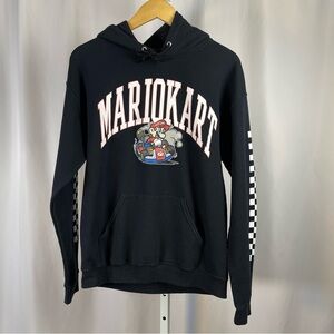 Nintendo Mario Kart Medium Black Hoodie Checkered Sleeves Oversized Baggy Gamer